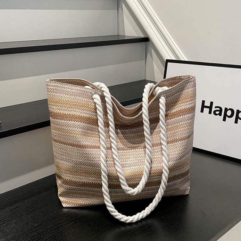 Striped Colorblock Large Capacity Tote Bag view 3