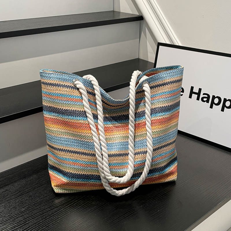 Striped Colorblock Large Capacity Tote Bag view 4