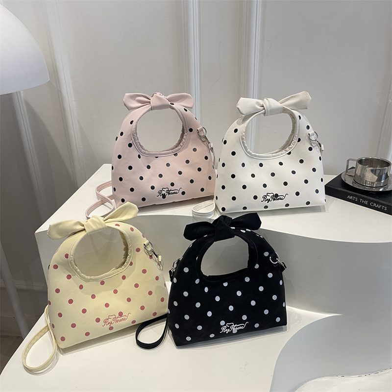 Polka Dot Woven Tote Shoulder Bag