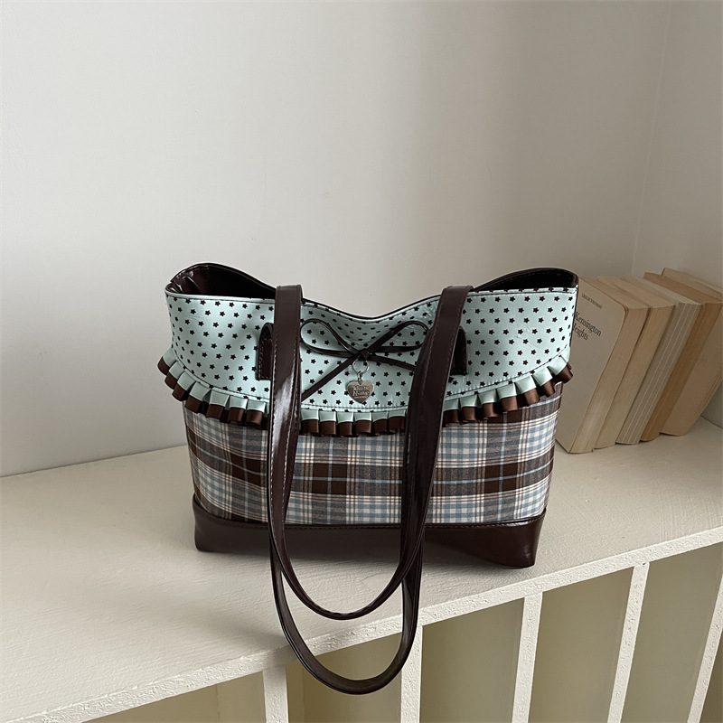 Polka Dot Check Tote Shoulder Bag