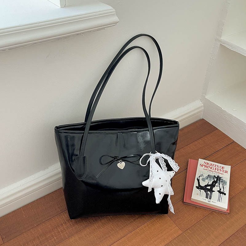 Oil Leather Top-Handle Tote Shoulder Bag view 2