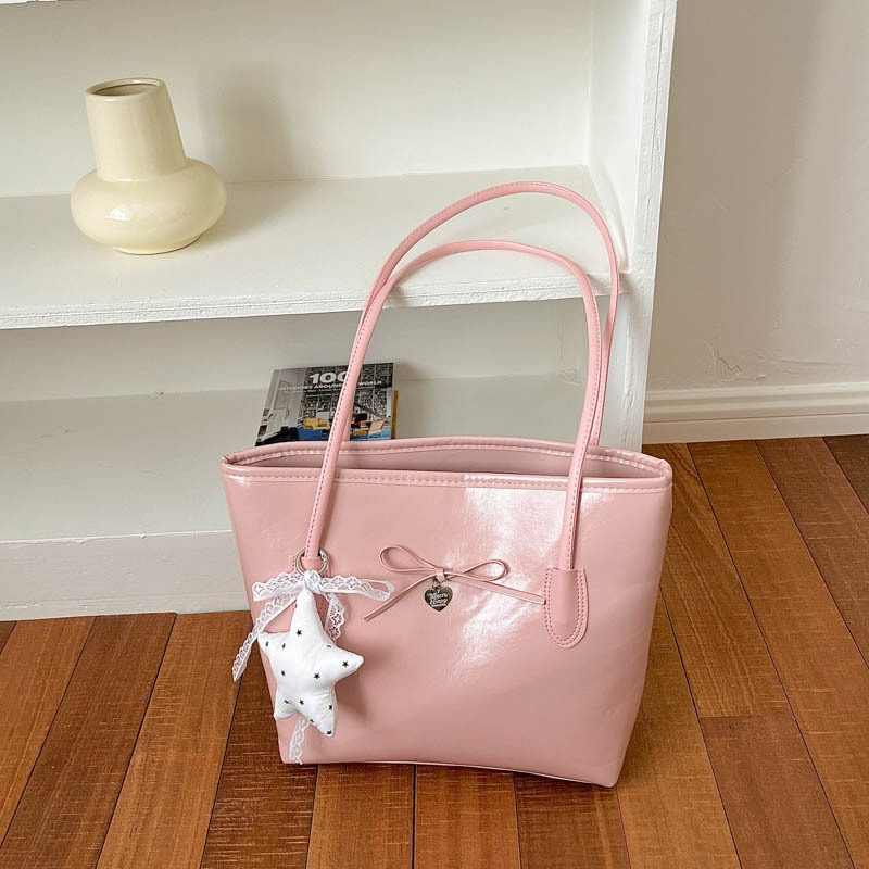 Oil Leather Top-Handle Tote Shoulder Bag view 3