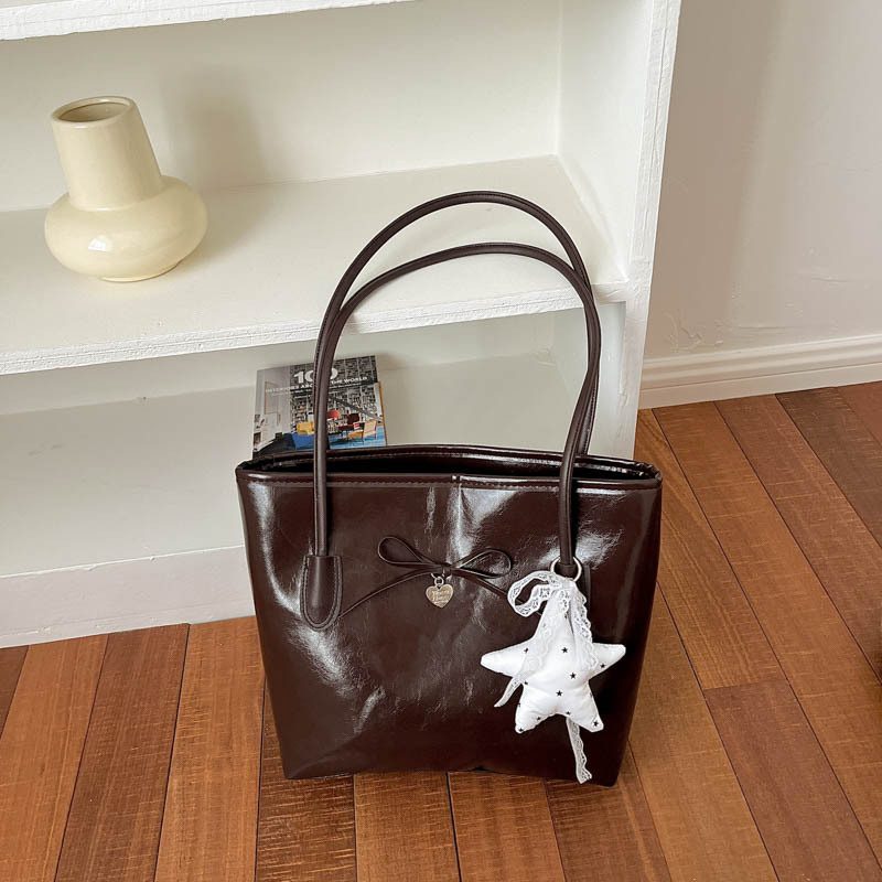 Oil Leather Top-Handle Tote Shoulder Bag view 4