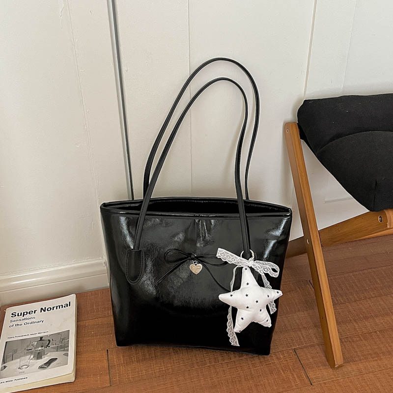 Oil Leather Top-Handle Tote Shoulder Bag view 6