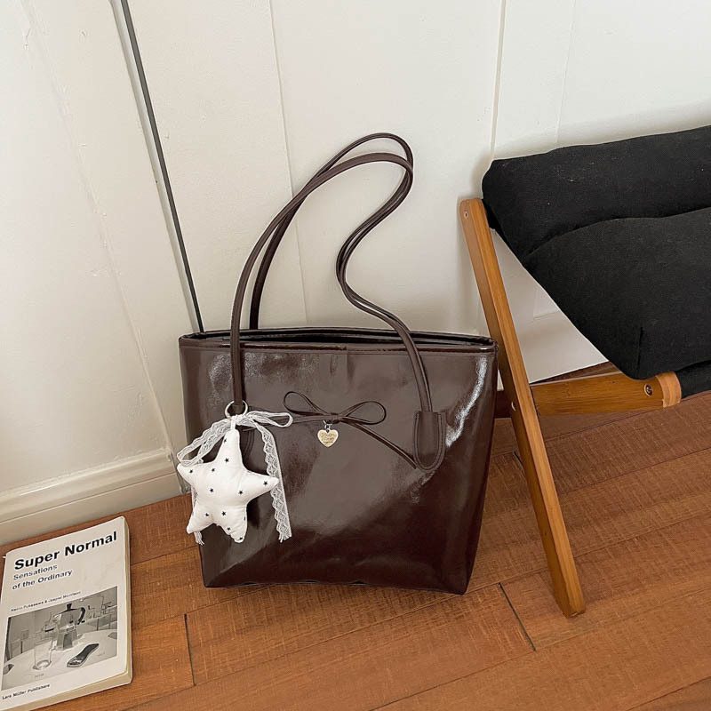 Oil Leather Top-Handle Tote Shoulder Bag view 7