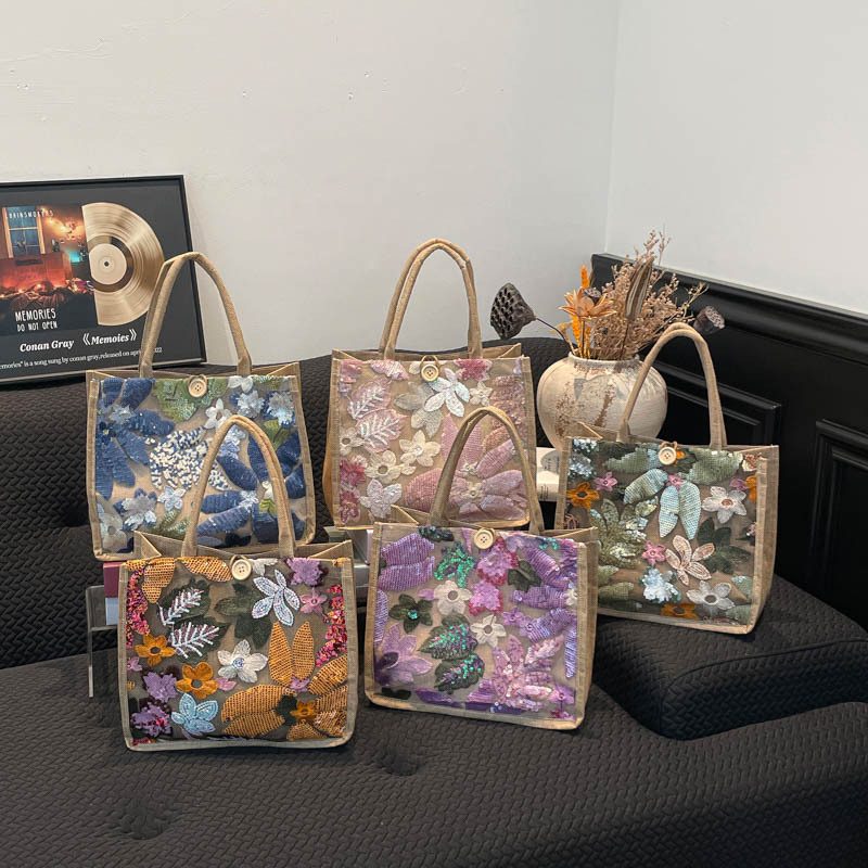 Embroidered Sequin Large Capacity Tote Bag