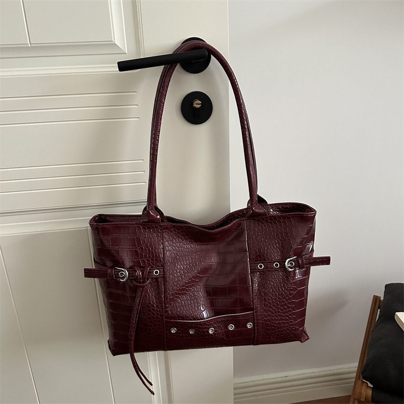 Vintage Crocodile Embossed Studded Tote Bag view 2