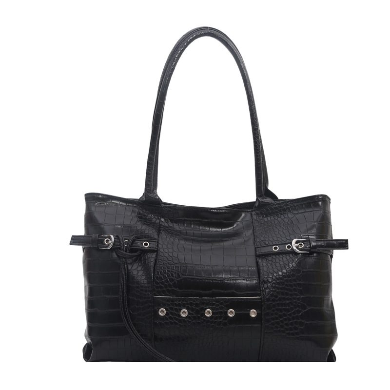 Vintage Crocodile Embossed Studded Tote Bag view 6