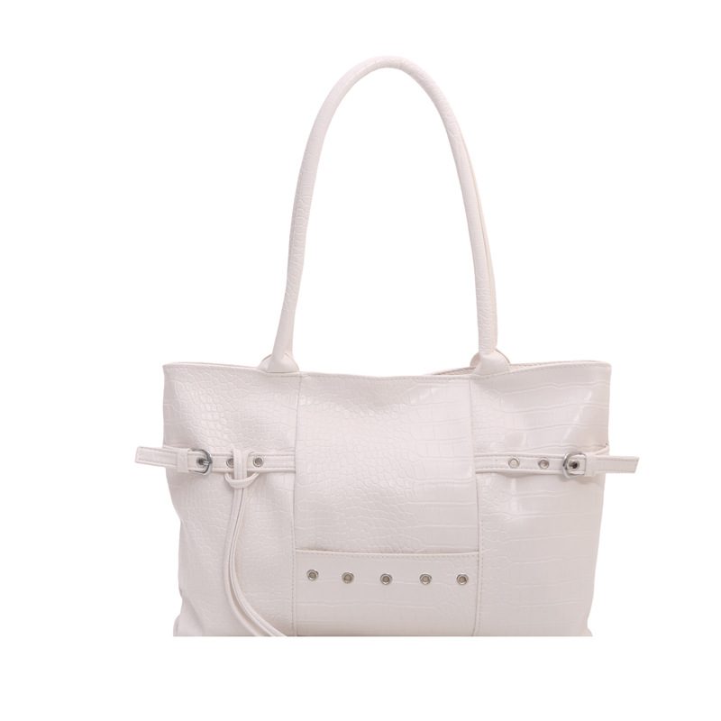 Vintage Crocodile Embossed Studded Tote Bag view 7
