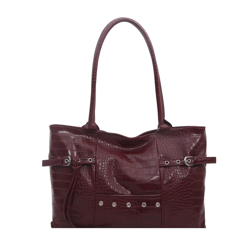 Vintage Crocodile Embossed Studded Tote Bag view 8