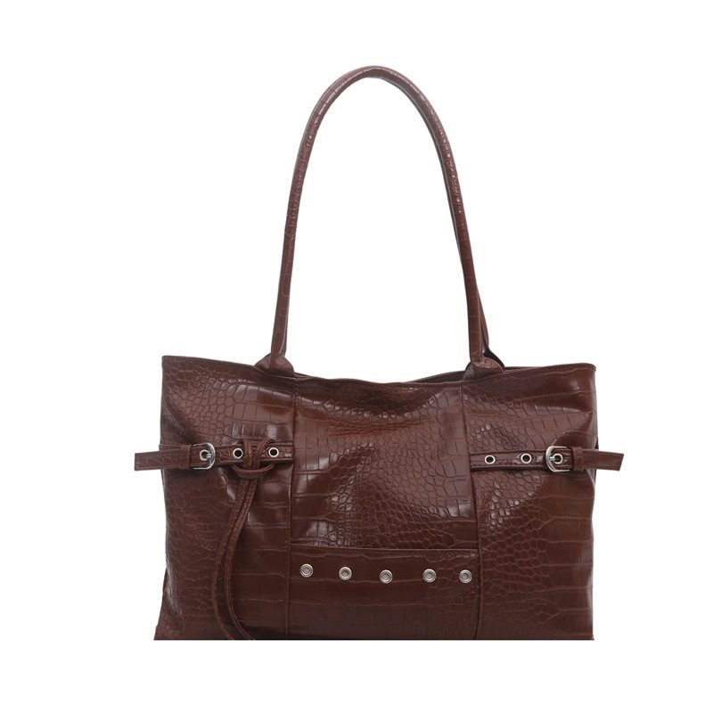 Vintage Crocodile Embossed Studded Tote Bag view 9