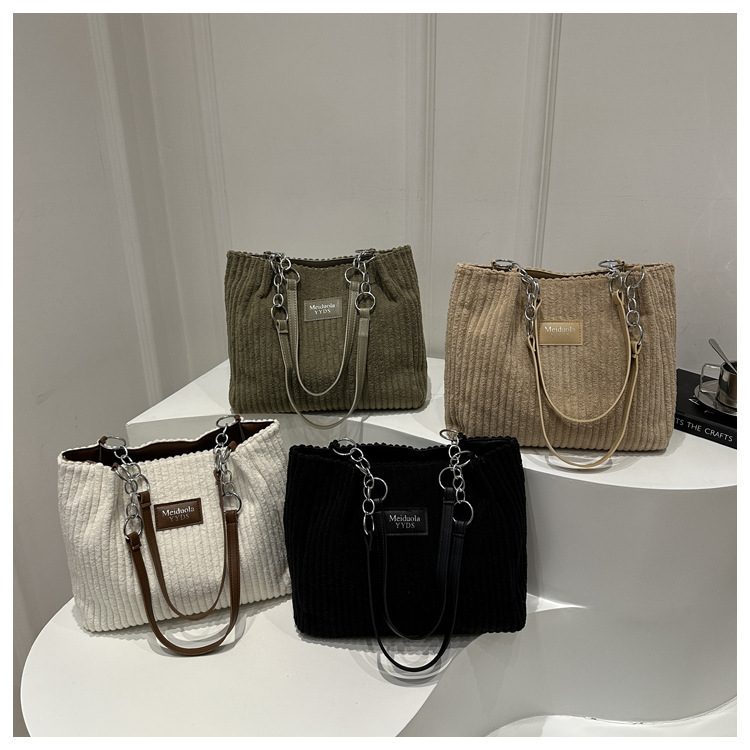 Corduroy Chain Tote Bag