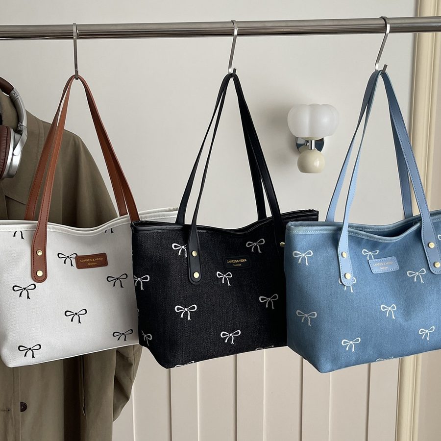 Bow Detail Tote Shoulder Bag Large Capacity