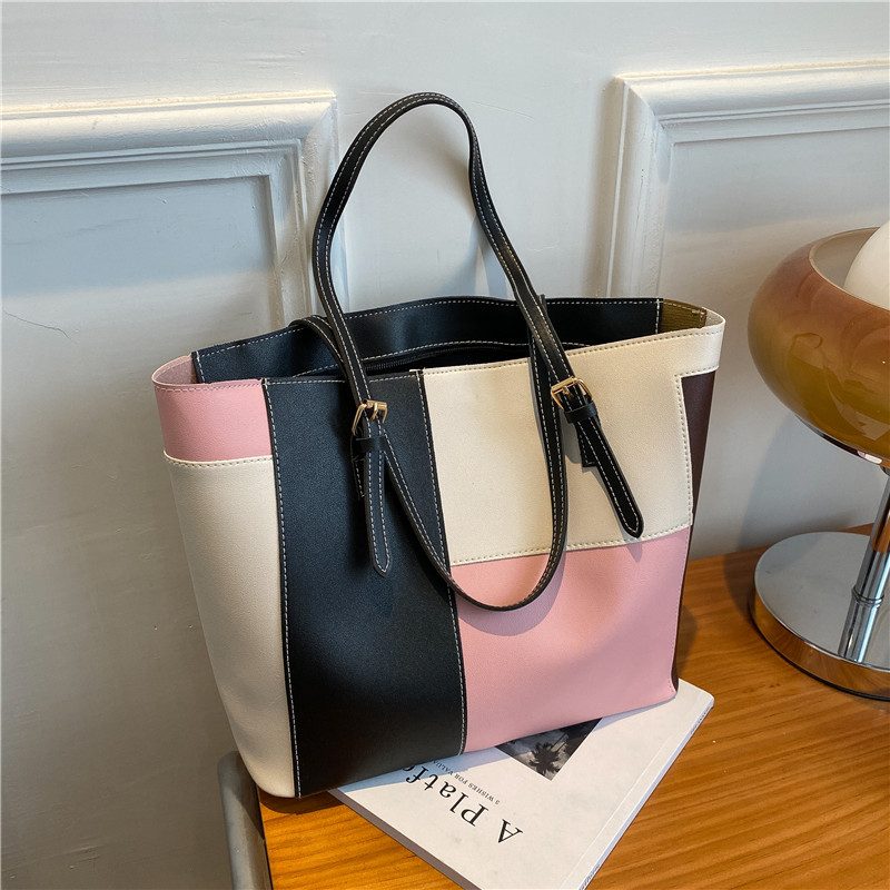 Color Block Large Capacity Tote Shoulder Bag