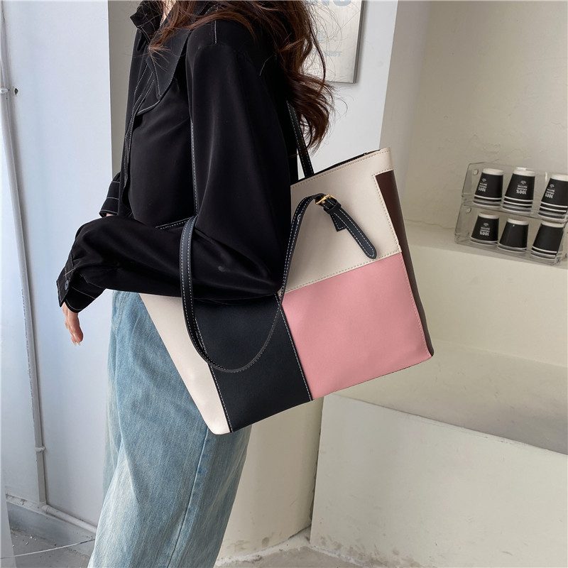 Sac cabas à bandoulière grande capacité color block view 2