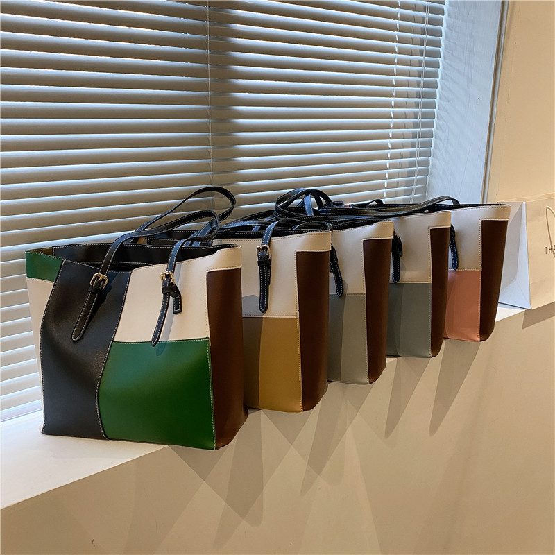 Sac cabas à bandoulière grande capacité color block view 4