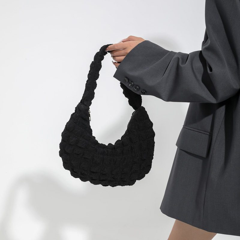 Plaid Pleated Cloud Top-Handle Shoulder Bag