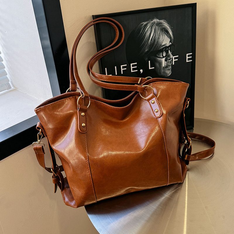 Vintage Waxed Leather Large Tote Shoulder Bag view 2