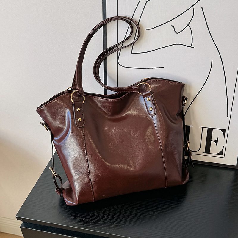 Vintage Waxed Leather Large Tote Shoulder Bag view 3