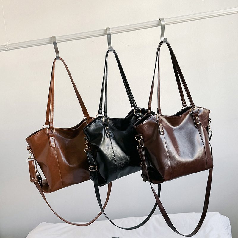 Vintage Waxed Leather Large Tote Shoulder Bag view 4