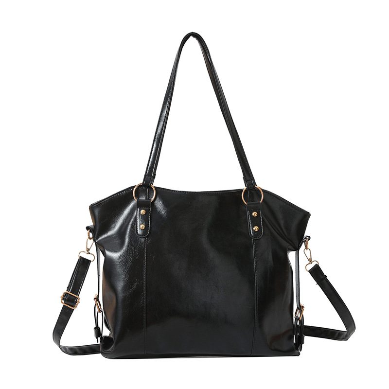 Vintage Waxed Leather Large Tote Shoulder Bag view 5