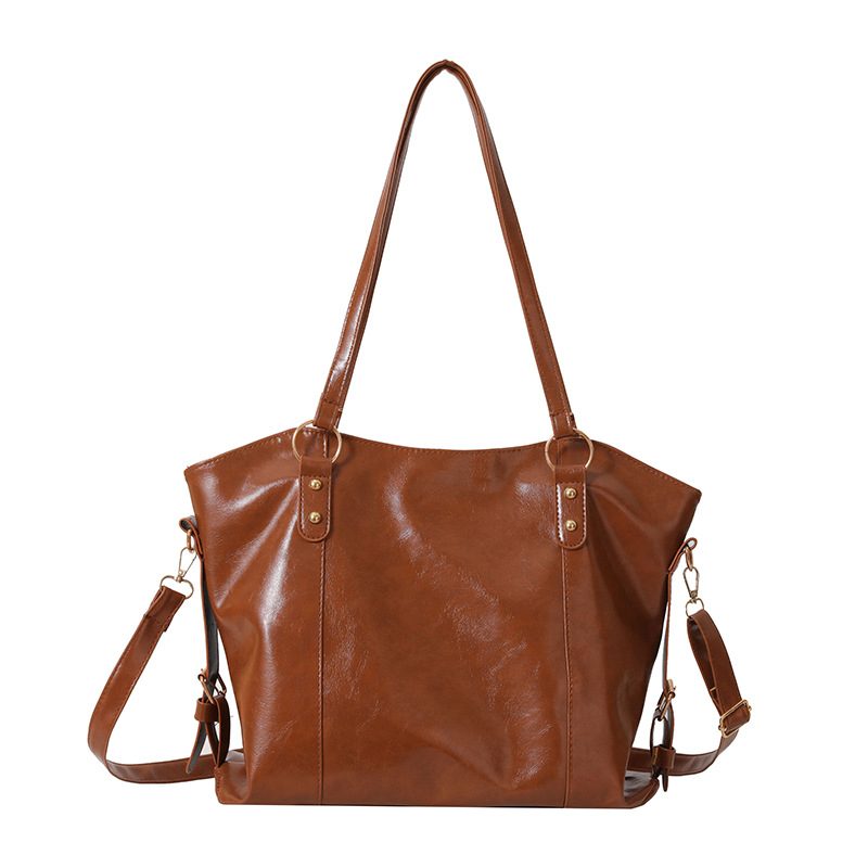 Vintage Waxed Leather Large Tote Shoulder Bag view 7