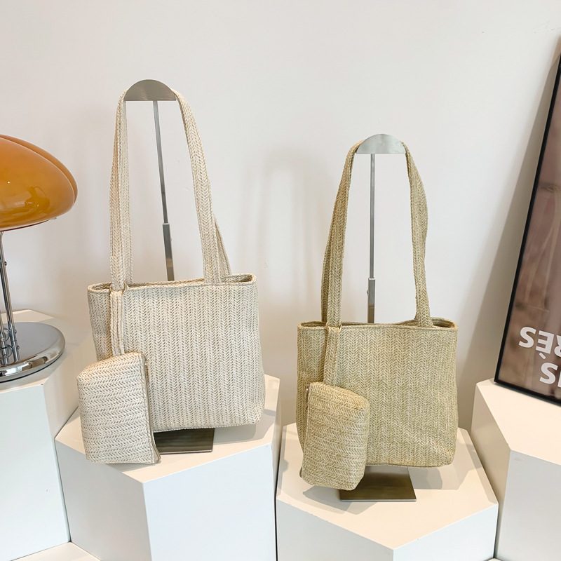 Woven Straw Top-Handle Tote Bag