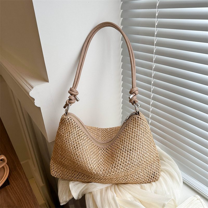 Woven Straw Beach Shoulder Tote Bag view 2