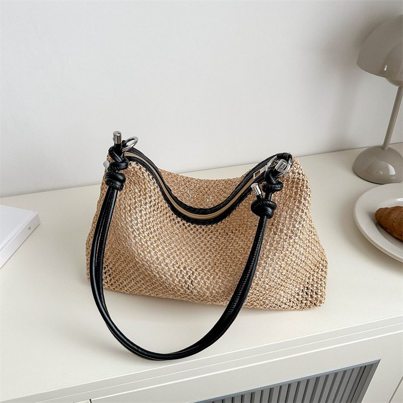 Woven Straw Beach Shoulder Tote Bag view 3
