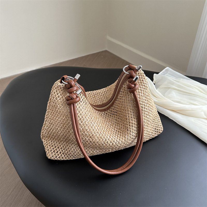Woven Straw Beach Shoulder Tote Bag view 4