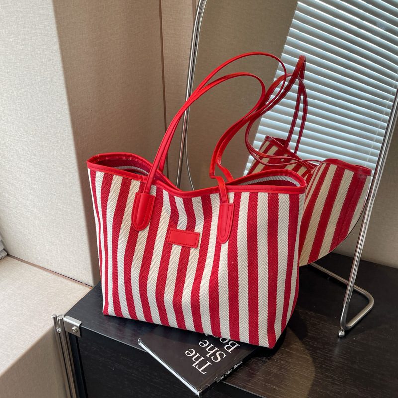 Striped Color Block Canvas Tote Bag view 2