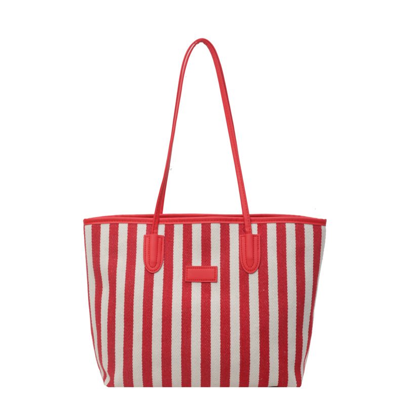 Striped Color Block Canvas Tote Bag view 6