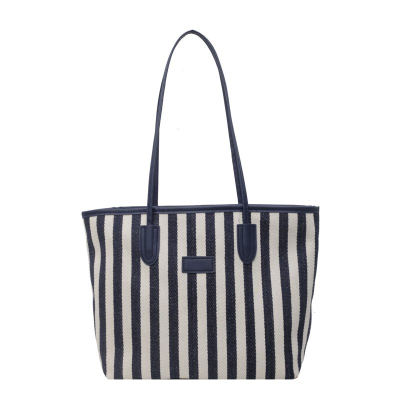 Striped Color Block Canvas Tote Bag view 7