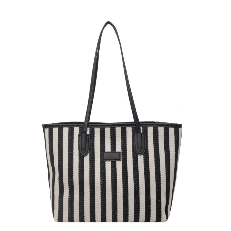 Striped Color Block Canvas Tote Bag view 8