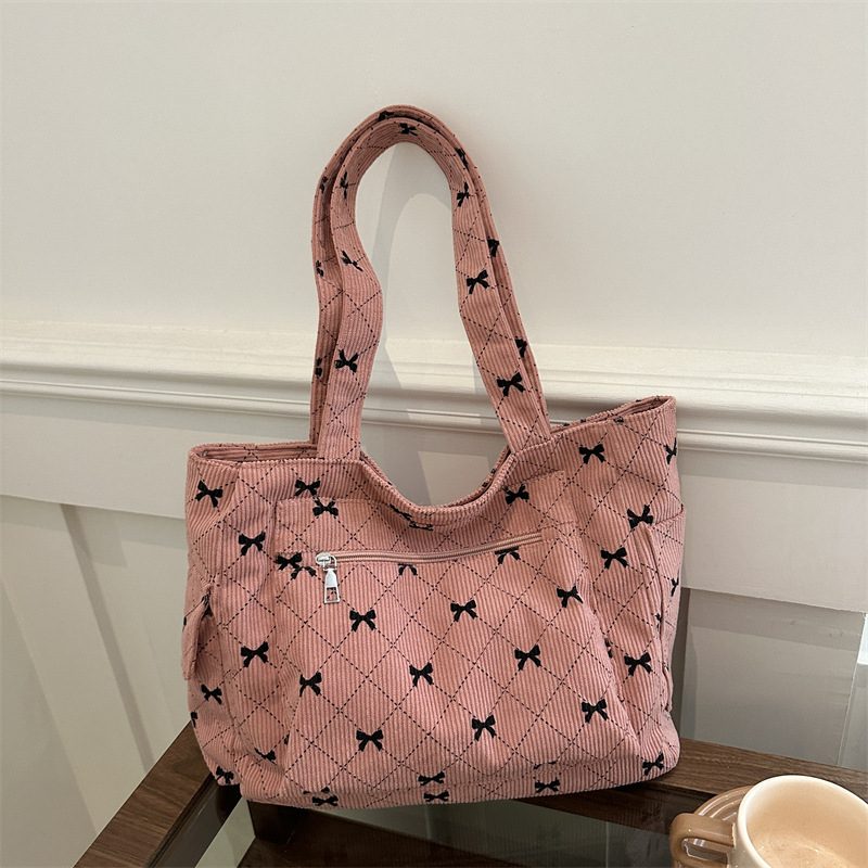 Corduroy Bow Large Capacity Tote Bag view 2