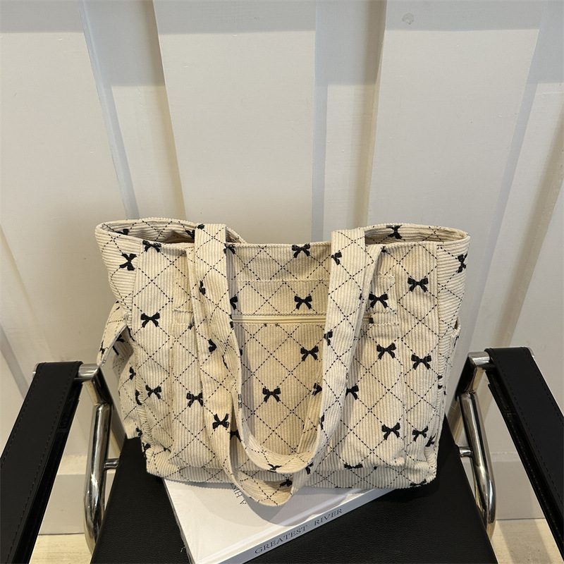 Corduroy Bow Large Capacity Tote Bag view 3