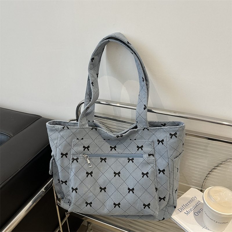 Corduroy Bow Large Capacity Tote Bag view 4