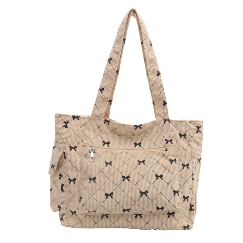 Corduroy Bow Large Capacity Tote Bag view 6