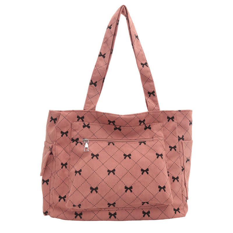 Corduroy Bow Large Capacity Tote Bag view 8