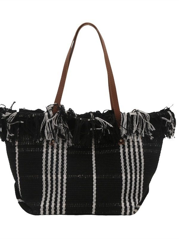 Canvas Fringe Large Capacity Tote Bag view 5