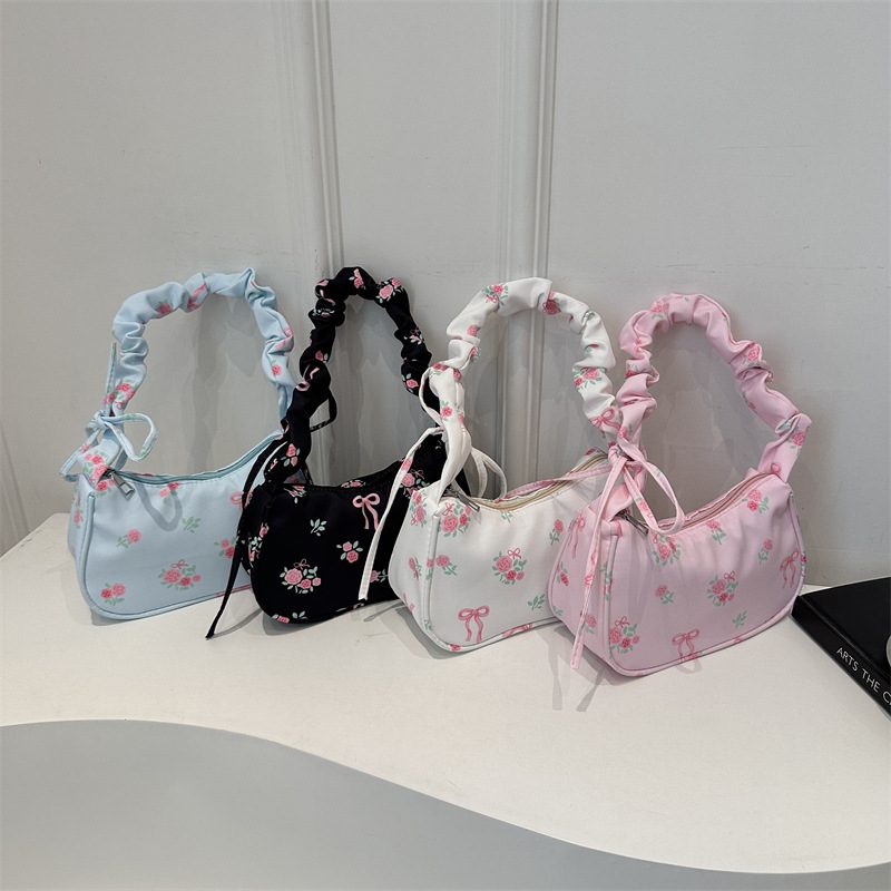 Nylon Floral Small Top-Handle Shoulder Bag