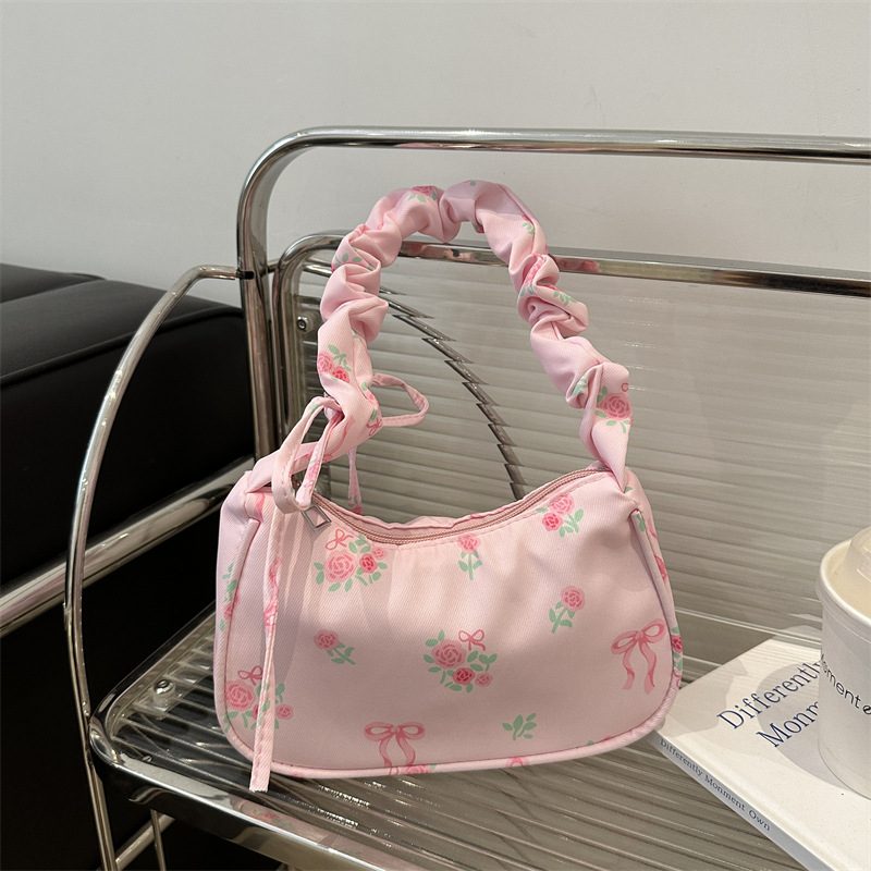 Nylon Floral Small Top-Handle Shoulder Bag view 4
