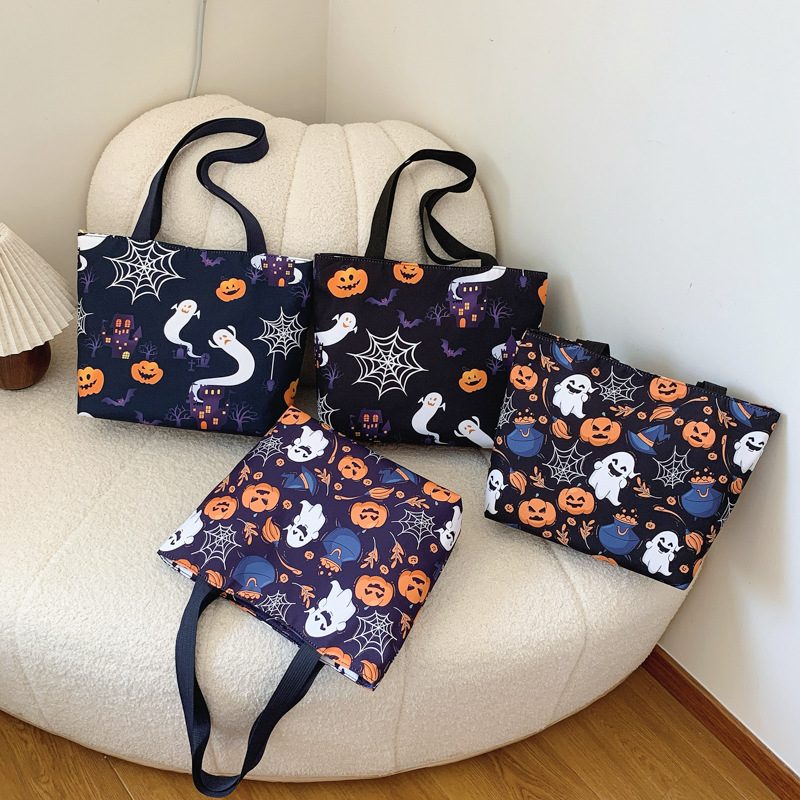 Halloween Ghost Pumpkin Large Tote Bag
