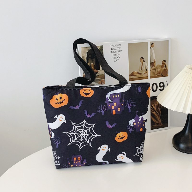 Halloween Ghost Pumpkin Large Tote Bag view 4
