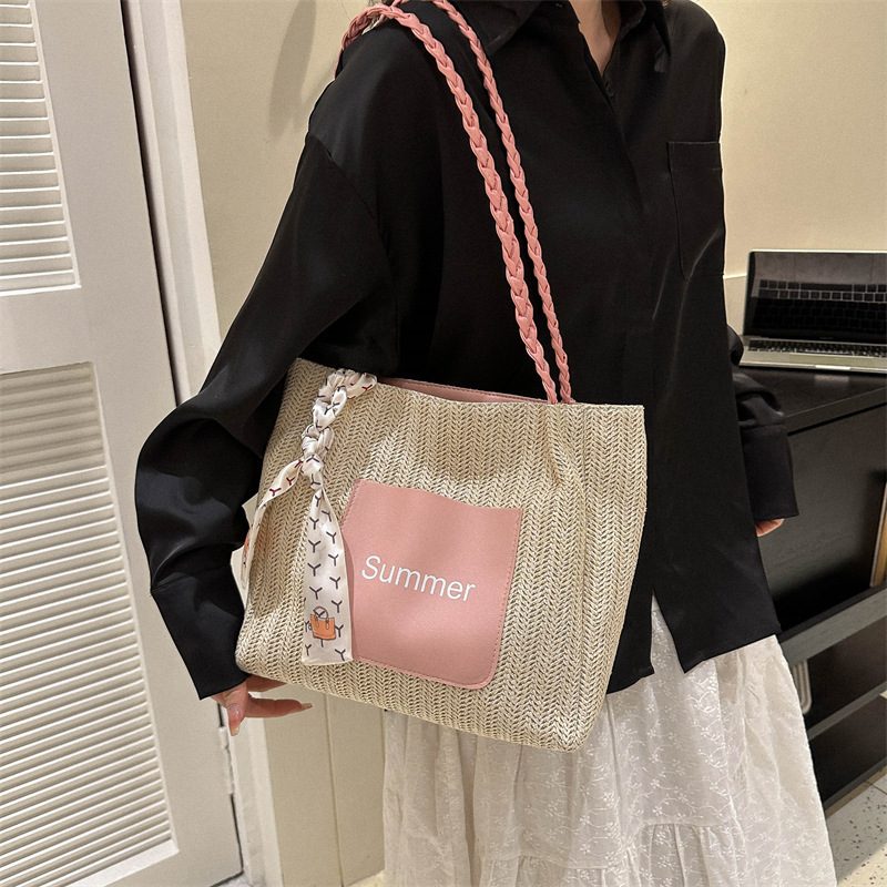 Colorblock Woven Scarf Top-Handle Tote Bag view 2