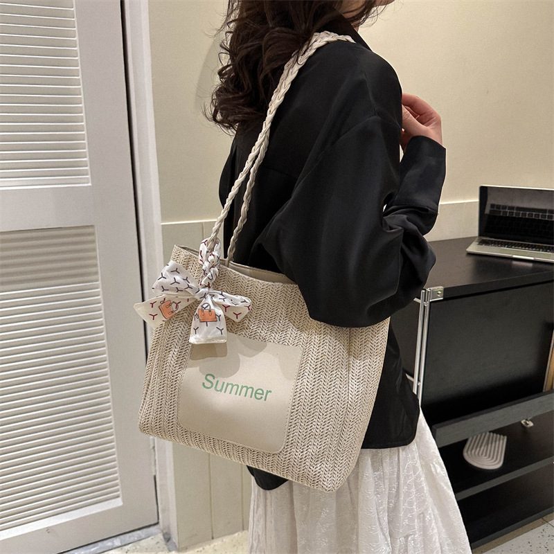 Colorblock Woven Scarf Top-Handle Tote Bag view 3