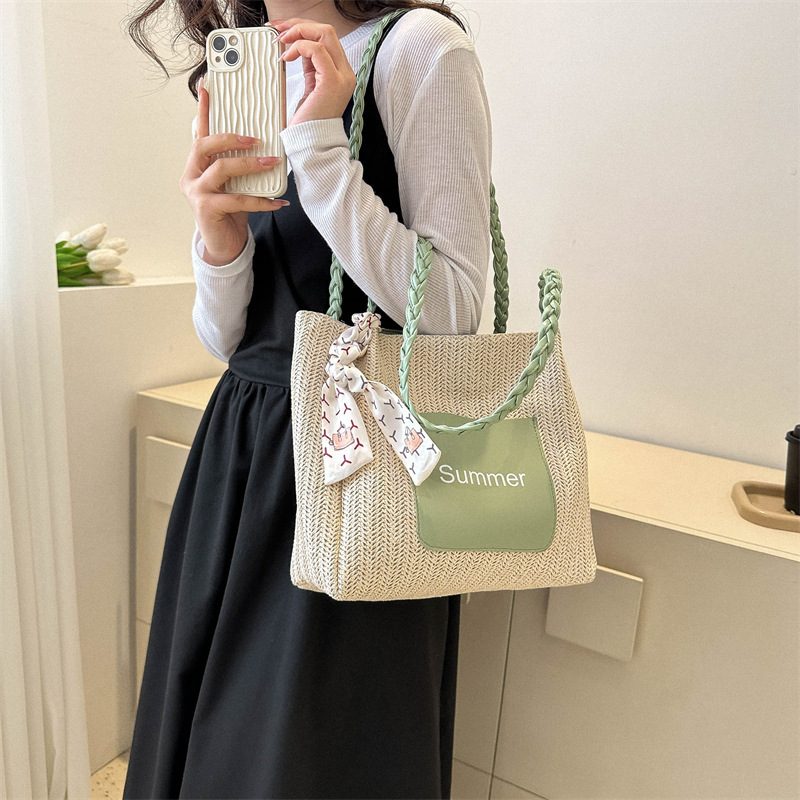 Colorblock Woven Scarf Top-Handle Tote Bag view 4