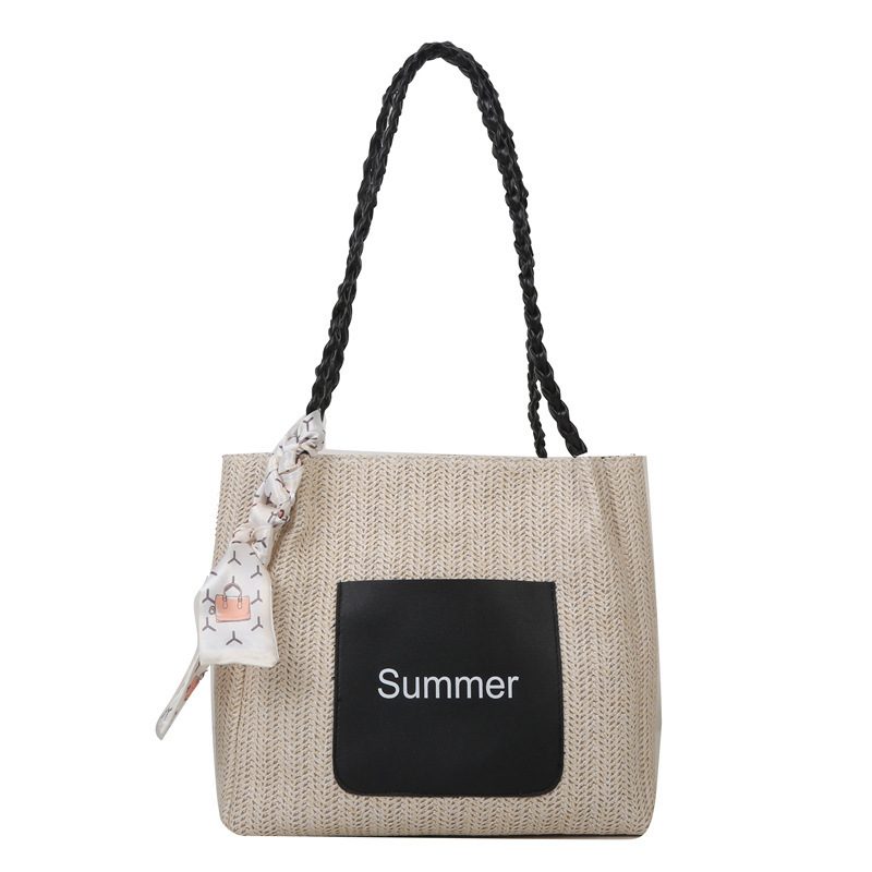 Colorblock Woven Scarf Top-Handle Tote Bag view 5