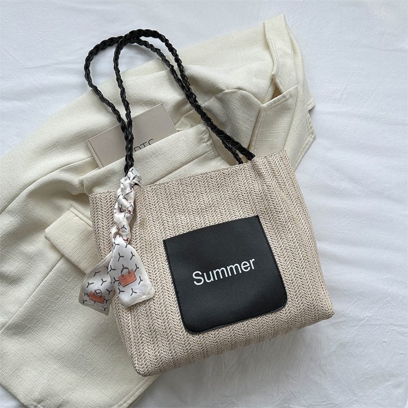 Colorblock Woven Scarf Top-Handle Tote Bag view 6