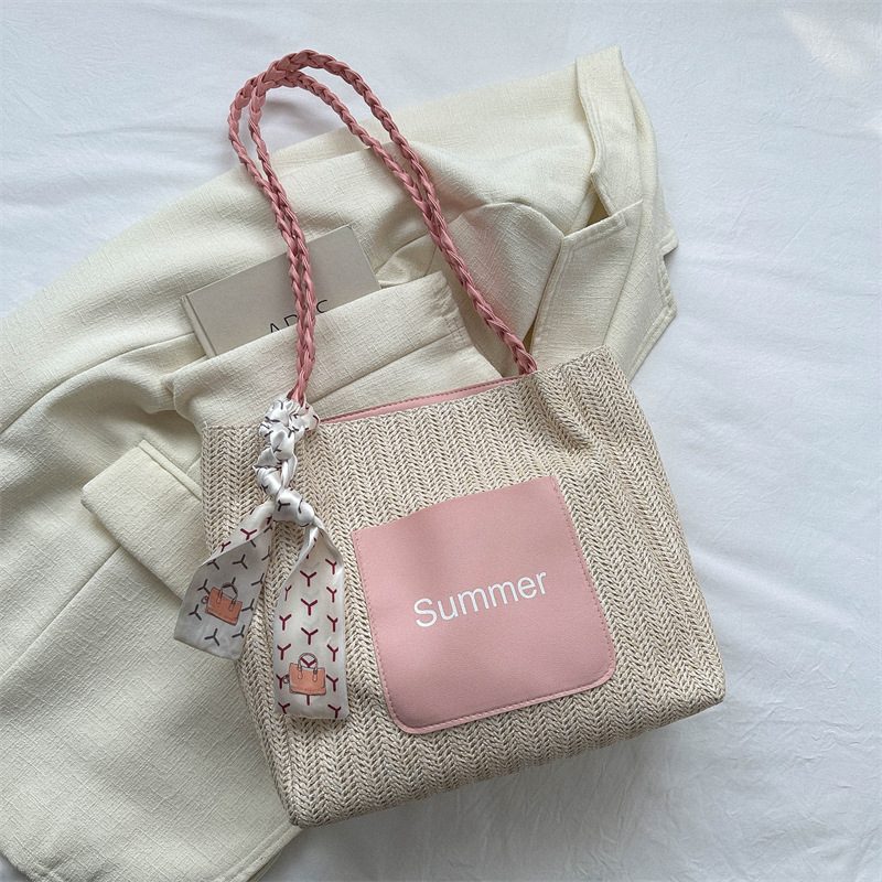 Colorblock Woven Scarf Top-Handle Tote Bag view 8